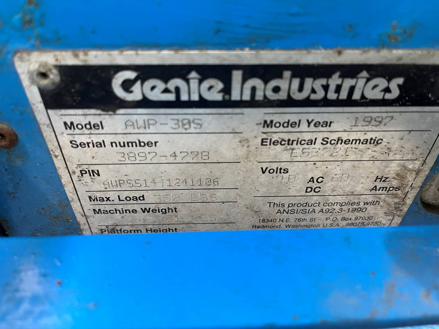 1997 Electric Genie AWP-30S Aerial Work Platform