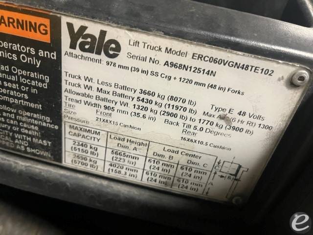 2015 Yale ERC060VGN48TE102 Electric...