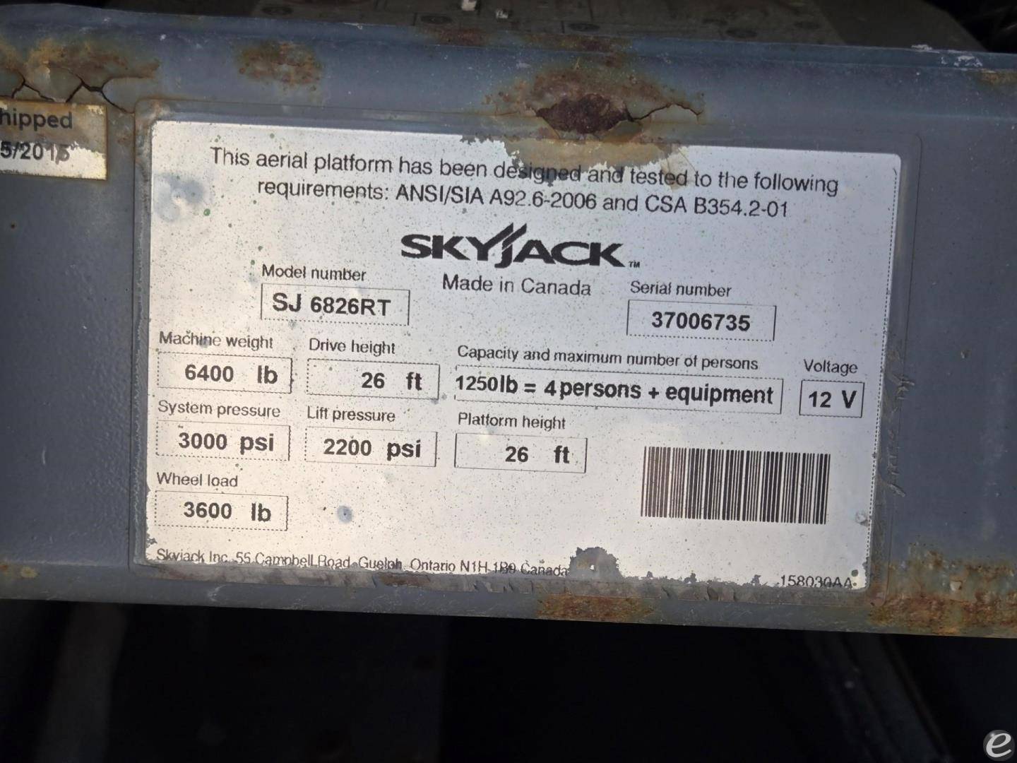 2015 Skyjack SJ6826RT