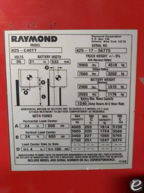 2017 Raymond 425-C40TT