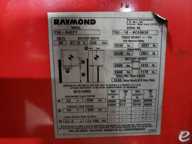 2018 Raymond 750-R45TT