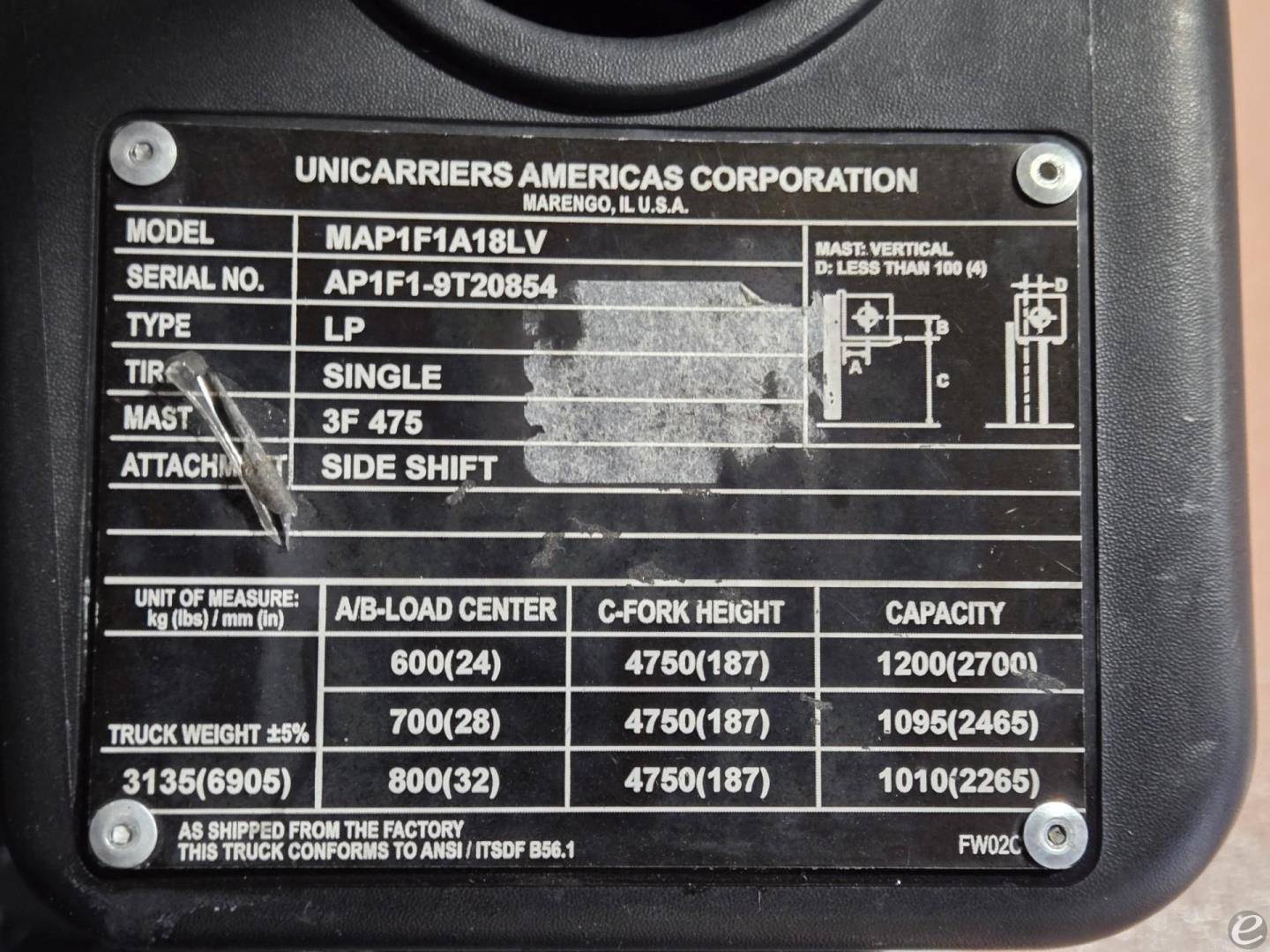 2018 Unicarriers MAP1FA18LV