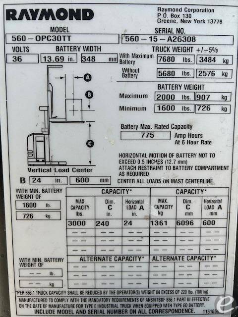 2015 Raymond 560OPC30TT