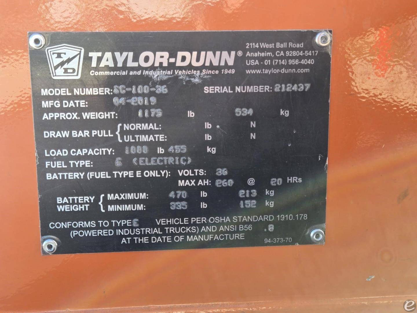 2019 Taylor Dunn SC1-00-36V