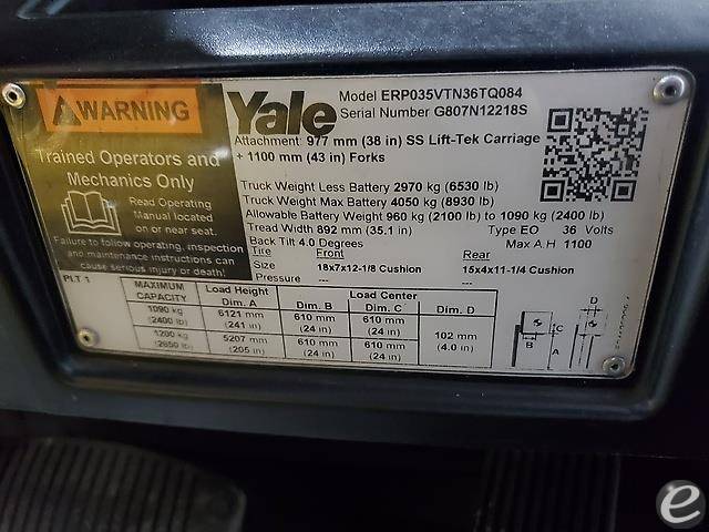 2018 Electric Yale Forklifts ERP035VT - 123Forklift