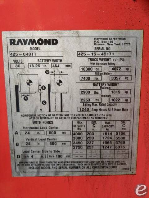 2015 Raymond 425-C40TT