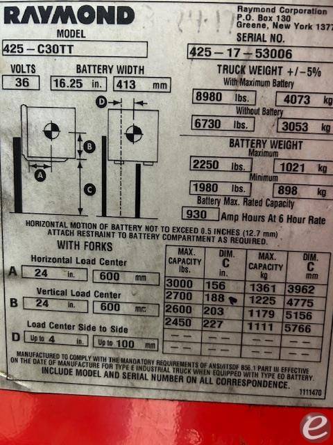2017 Raymond 425C30TT