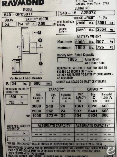 2015 Raymond 540OPC30TT