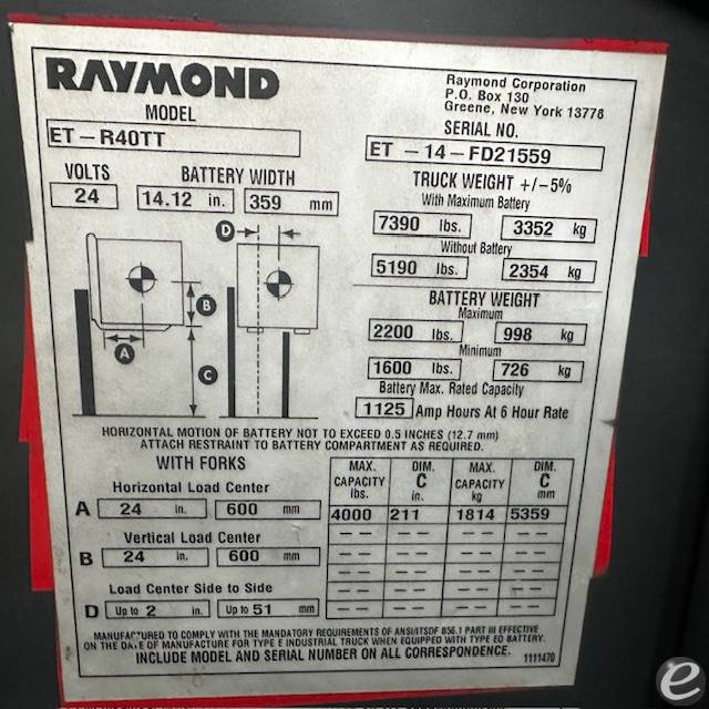 2014 Raymond ET-R40TT