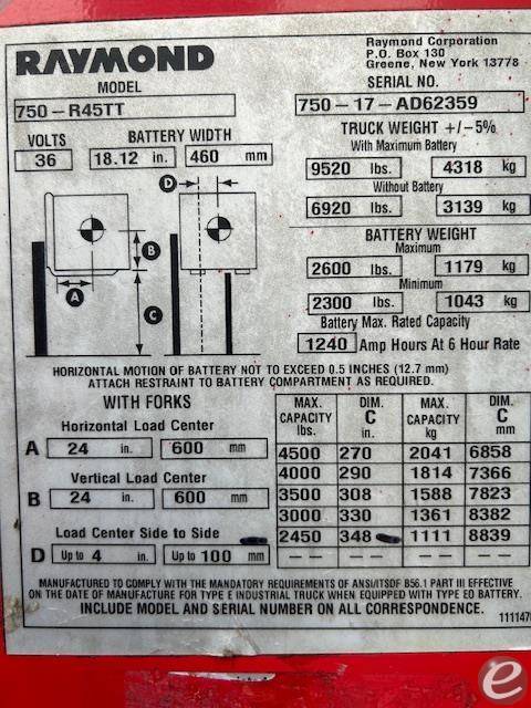 2017 Raymond 750R45TT
