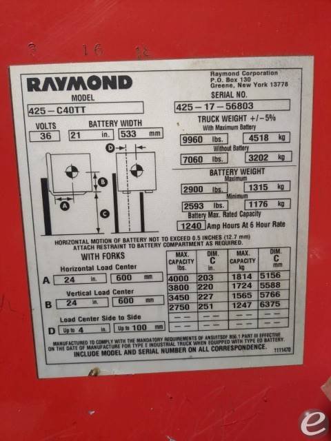 2017 Raymond 425-C40TT