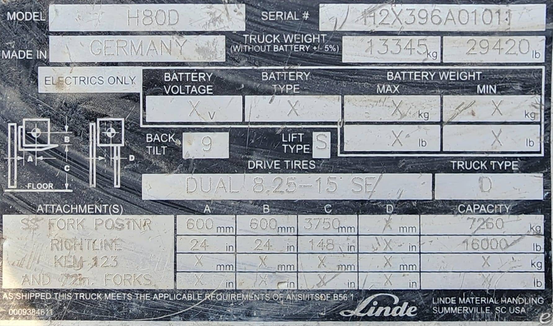 2016 Linde H80HD