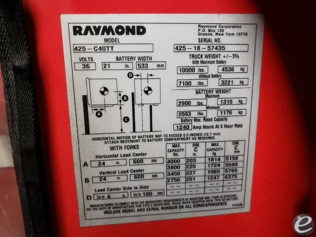 2018 Raymond 425-C40TT