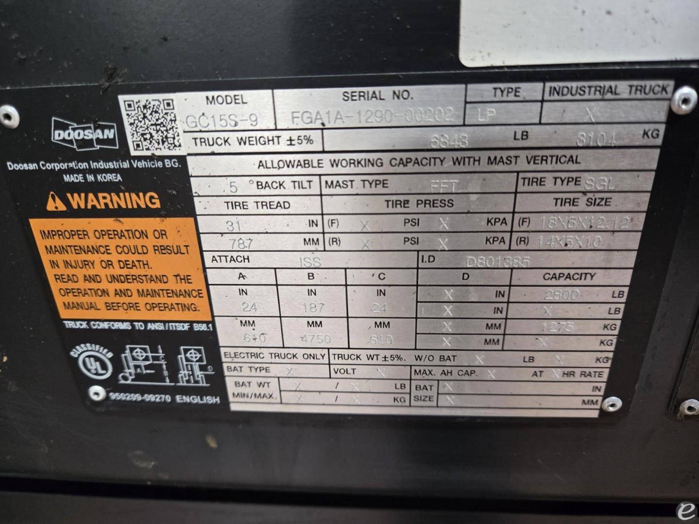 2021 Doosan GC15S-9