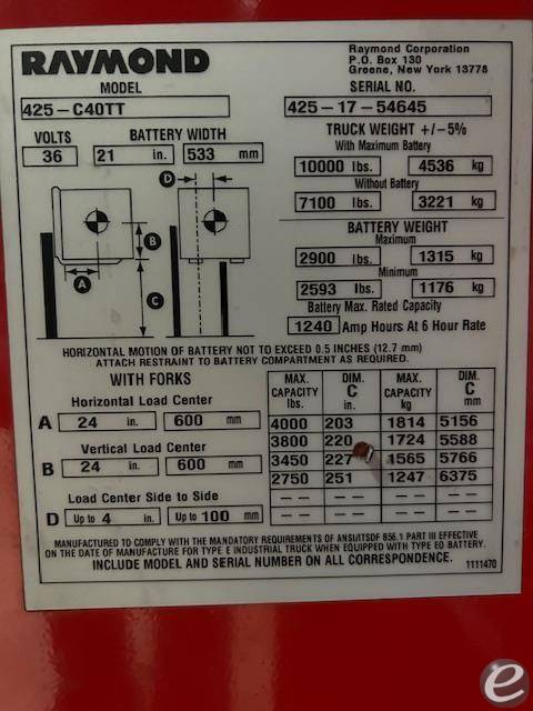 2017 Raymond 425C40TT