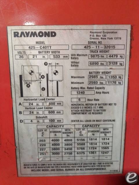 2011 Raymond 425-C40TT