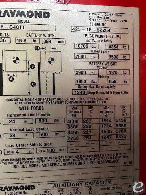 2016 Raymond 425C40TT