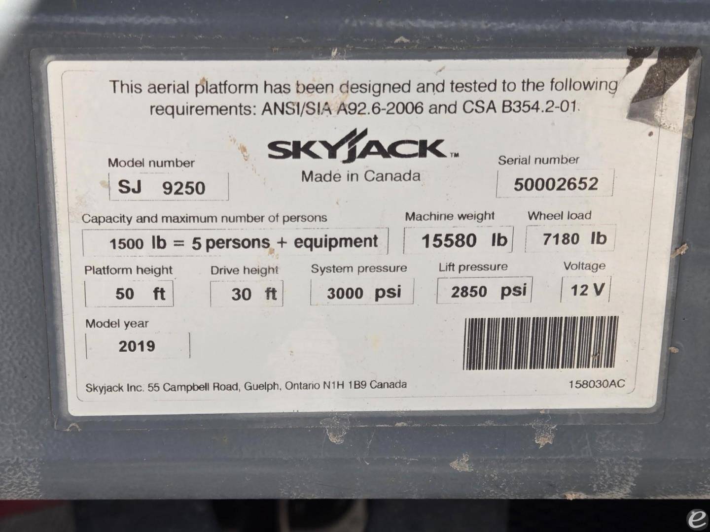 2019 Skyjack SJ9250RT