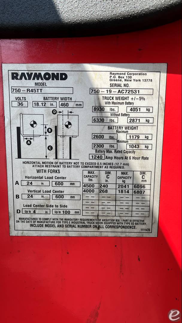 2019 Raymond 750-R45TT