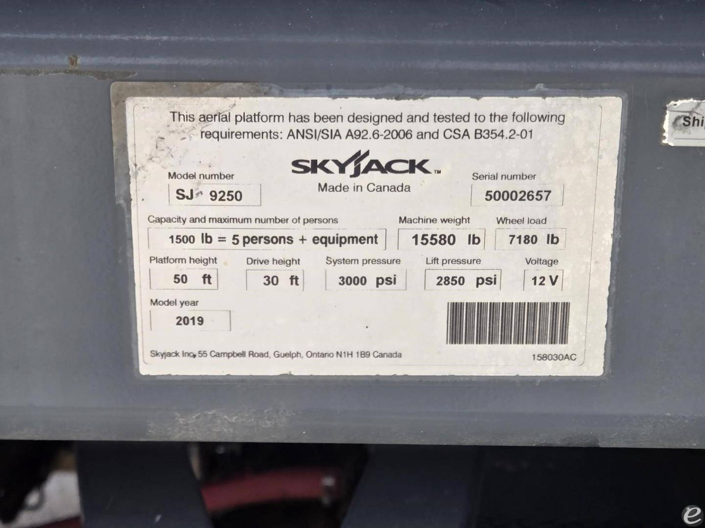 2019 Skyjack SJ9250RT