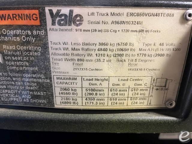 2014 Yale ERC050VGN48TE088 Electric...