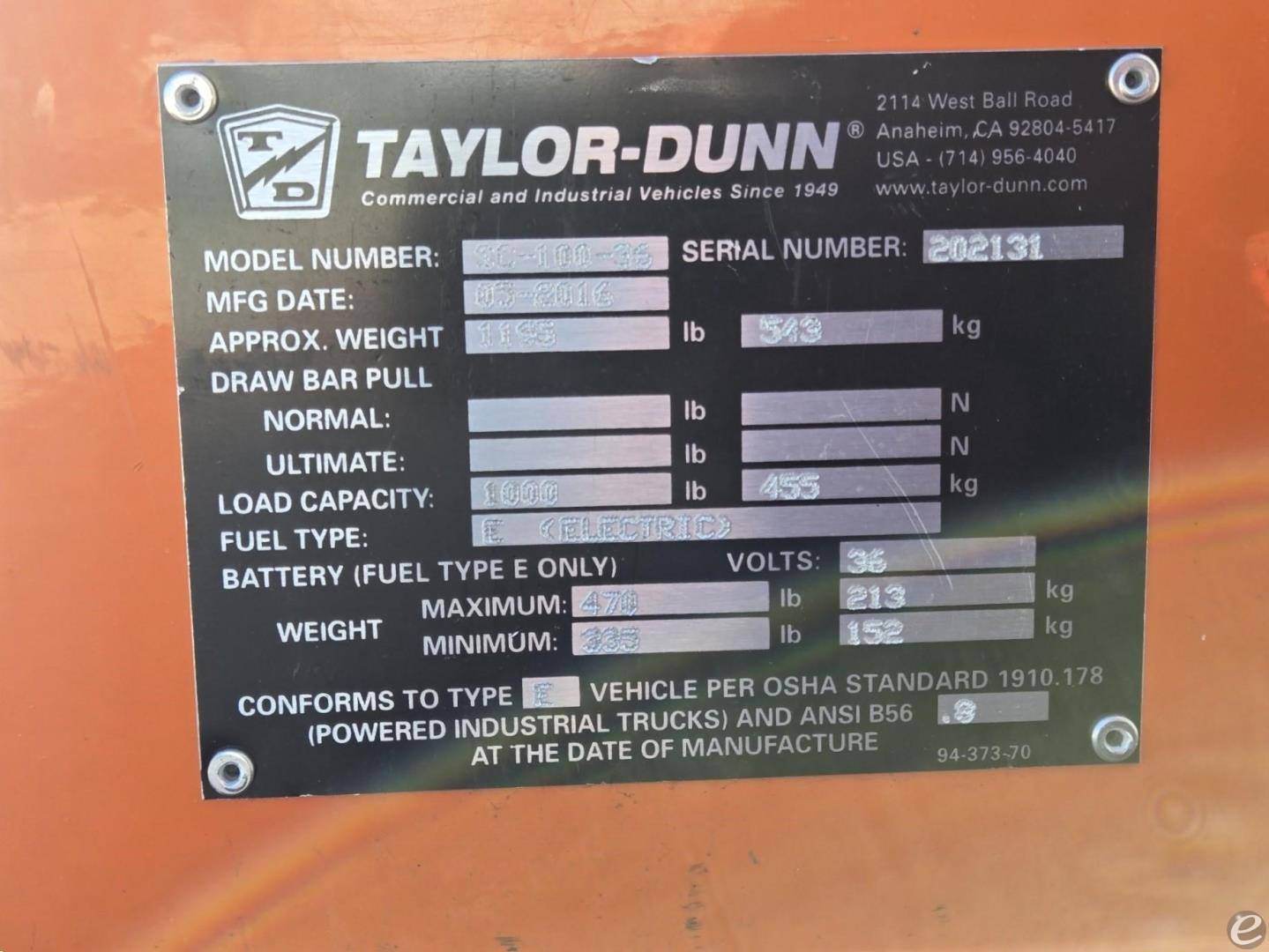 2016 Taylor Dunn SC1-00-36V