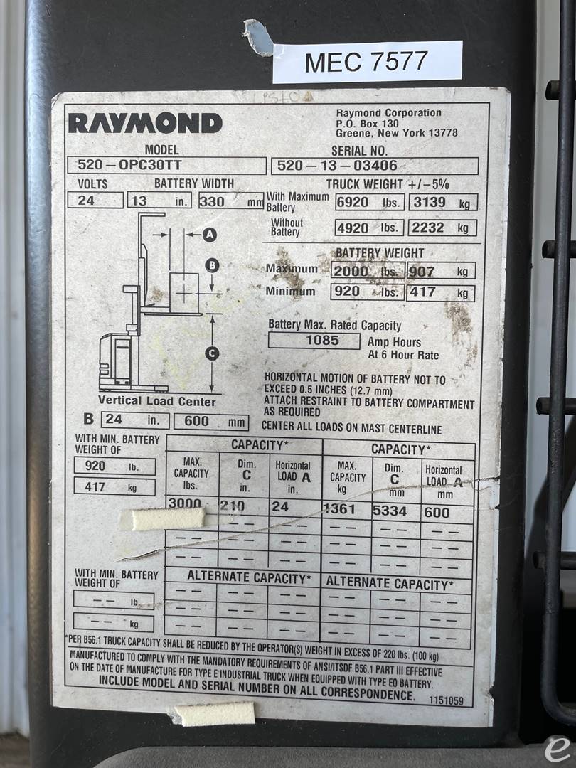 2013 Raymond 520-OPC30TT Electric O...