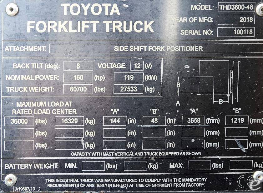 2018 Toyota THD3600-48