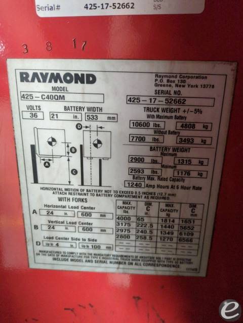 2017 Raymond 425-C40QM