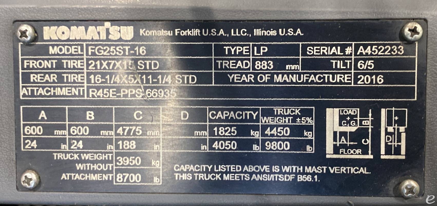 2016 Komatsu FG25ST-16