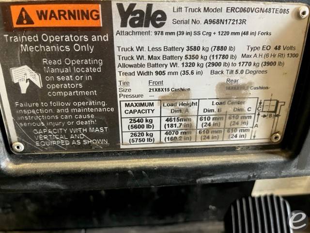 2017 Yale ERC060VGN48TE085 Electric...