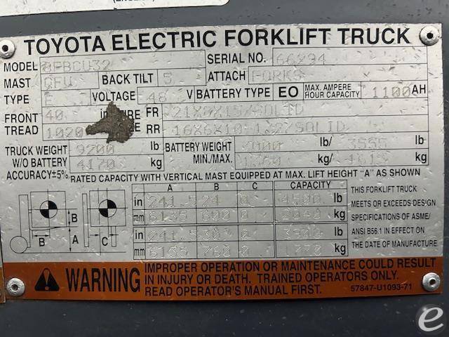2017 Toyota 8FBCU32 Electric 4 Wheel Forklift - 123Forklift