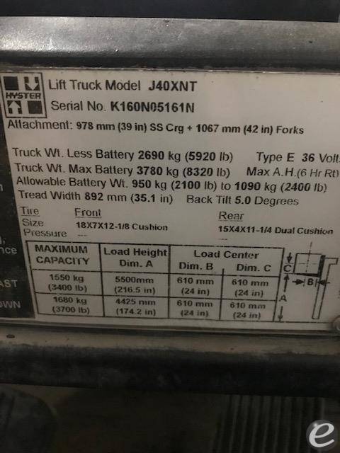 2015 Hyster J40XNT Electric 3 Wheel Forklift - 123Forklift