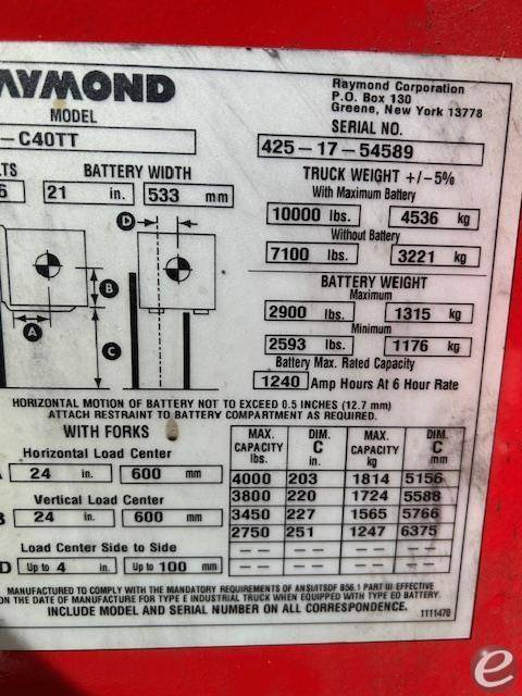 2017 Raymond 425C40TT