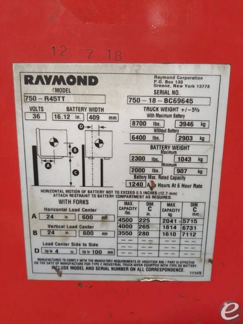 2018 Raymond 750-R45TT