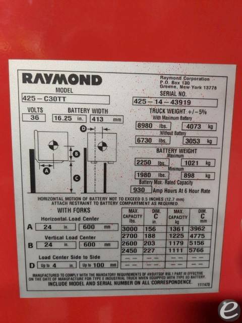 2014 Raymond 425-C30TT