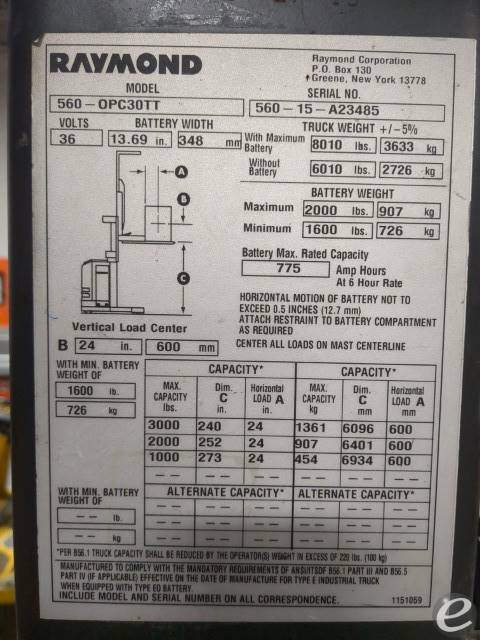 2015 Raymond 560-OPC30TT