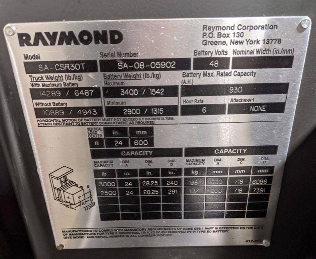 2008 Electric Raymond SA-CSR30T Electric Man Up Swing Reach Turret